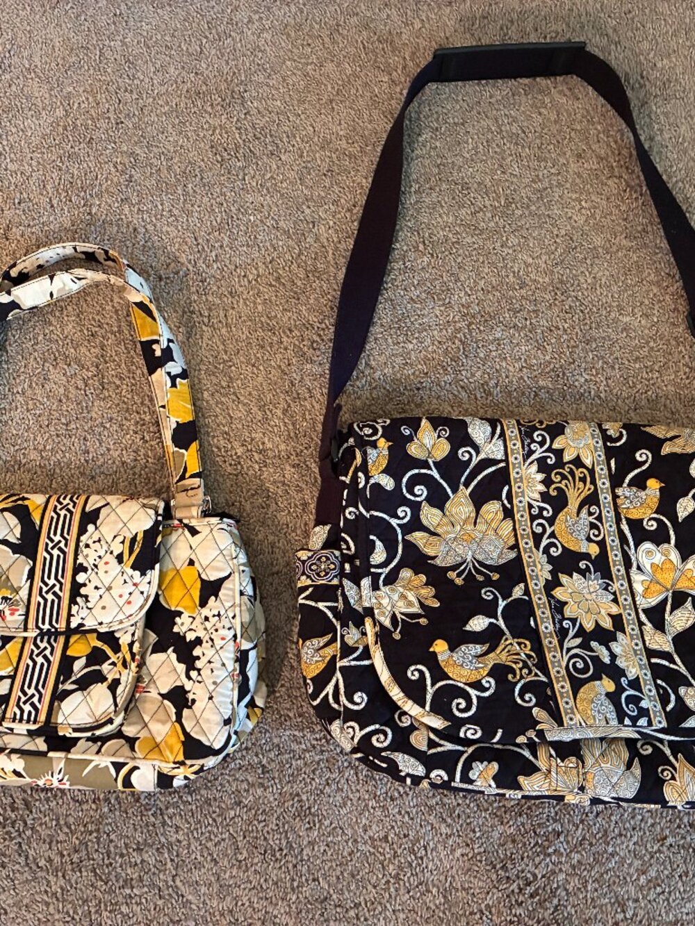Lot Of 2 (Two) Floral VERA BRADLEY handbag/messenger bag, both yellow/black